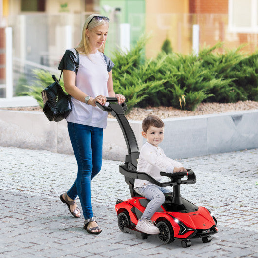 3 in 1 Licensed Lamborghini Ride Walking Toy Stroller-Red