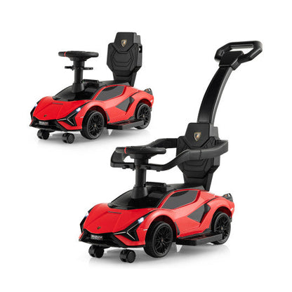 3 in 1 Licensed Lamborghini Ride Walking Toy Stroller-Red