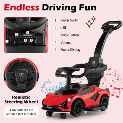 3 in 1 Licensed Lamborghini Ride Walking Toy Stroller-Red