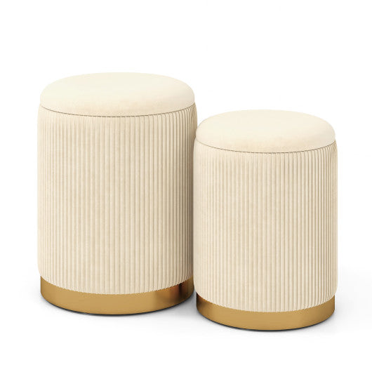 Velvet/Linen Fabric Storage Ottoman Set of 2-A