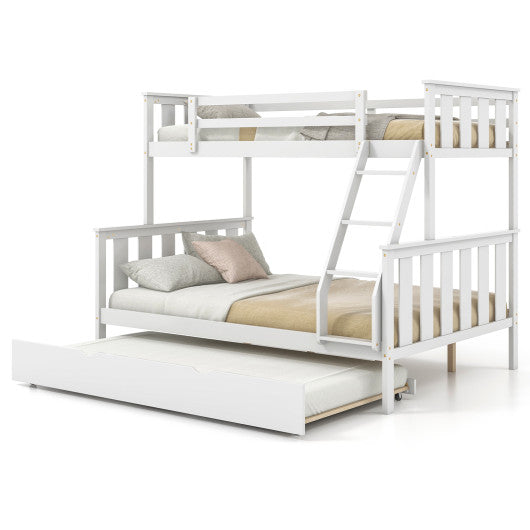 3-in-1 Twin Over Full Bunk Bed with Trundle and Ladder-White