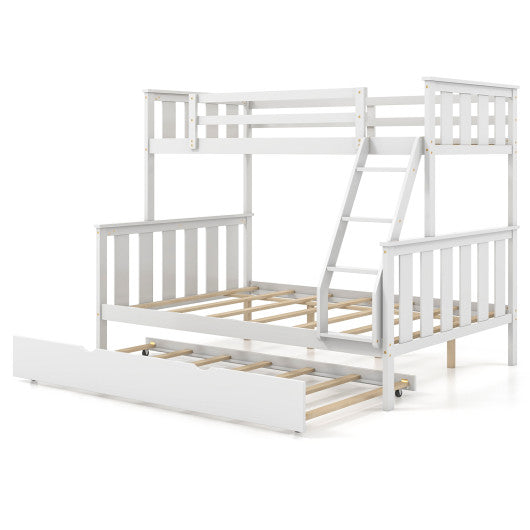 3-in-1 Twin Over Full Bunk Bed with Trundle and Ladder-White