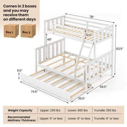 3-in-1 Twin Over Full Bunk Bed with Trundle and Ladder-White