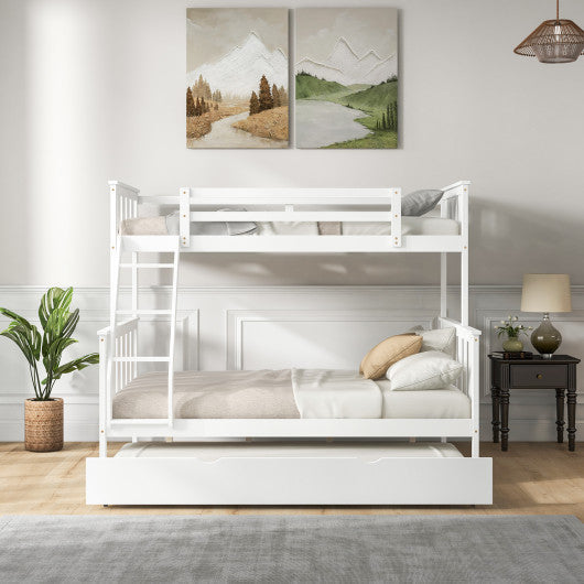 3-in-1 Twin Over Full Bunk Bed with Trundle and Ladder-White