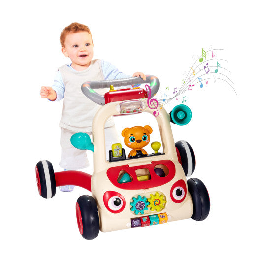 2-in-1 Sit-to-Stand Baby Push Walker with Music and Light