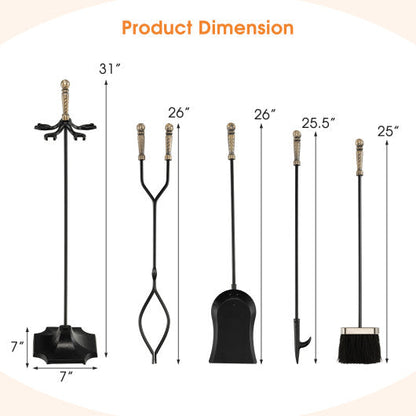 31 inch 5 Pieces Metal Fireplace Tool Set with Stand-Bronze