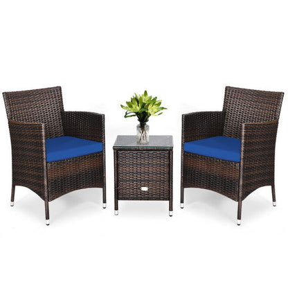 3 Pcs Patio Furniture Set Outdoor Wicker Rattan Set-Navy