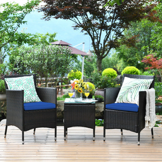 3 Pcs Patio Furniture Set Outdoor Wicker Rattan Set-Navy