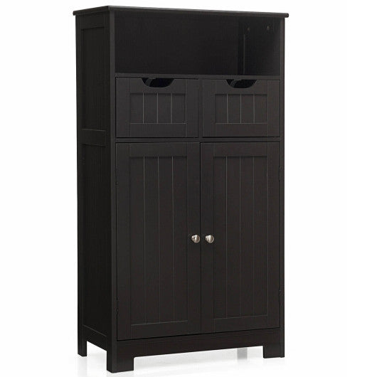 Bathroom Wooden Side Cabinet  with 2 Drawers and 2 Doors-Dark Brown