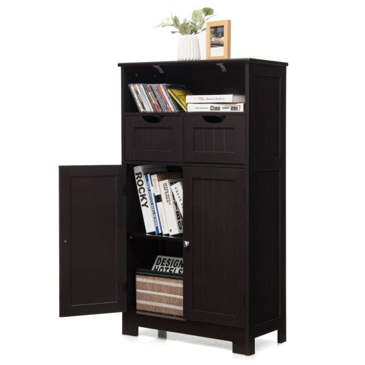 Bathroom Wooden Side Cabinet  with 2 Drawers and 2 Doors-Dark Brown