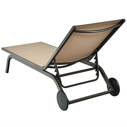 Aluminum Fabric Outdoor Patio Lounge Chair with Adjustable Reclining -Brown