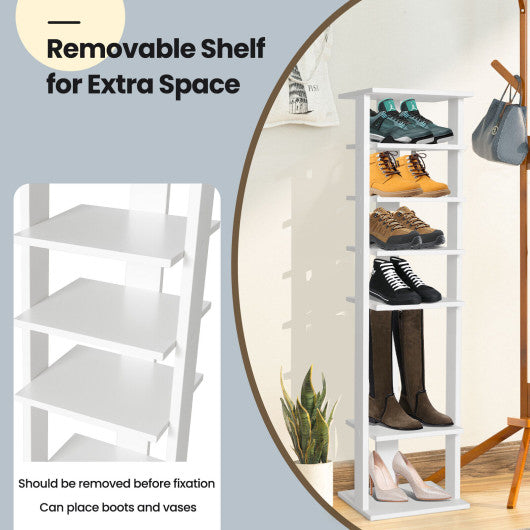 7-Tier Slim Wooden Vertical Shoe Rack for Entryway-White