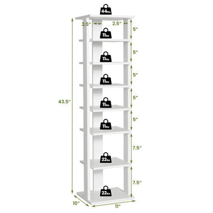 7-Tier Slim Wooden Vertical Shoe Rack for Entryway-White