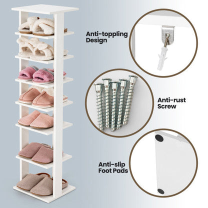 7-Tier Slim Wooden Vertical Shoe Rack for Entryway-White