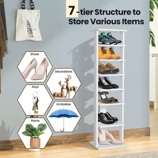 7-Tier Slim Wooden Vertical Shoe Rack for Entryway-White