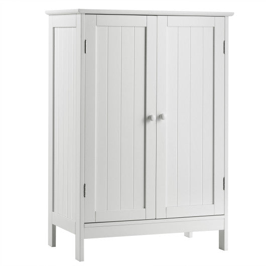 Bathroom Floor Storage Double Door Cupboard Cabinet-White