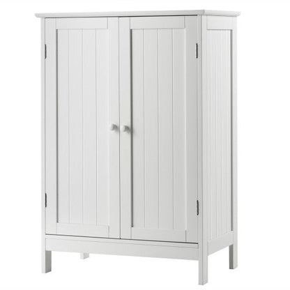 Bathroom Floor Storage Double Door Cupboard Cabinet-White