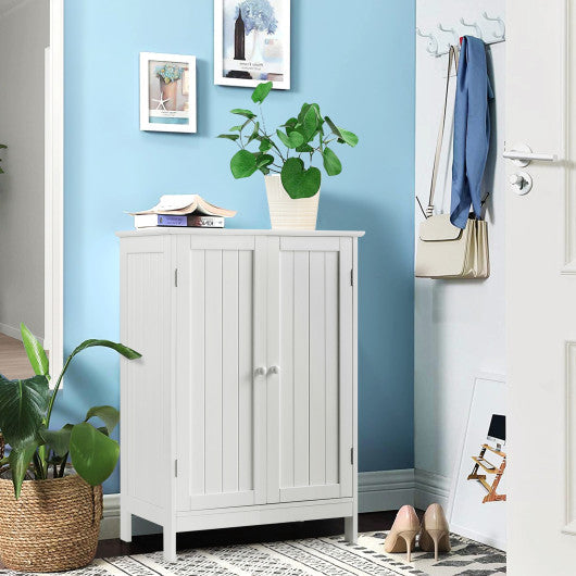 Bathroom Floor Storage Double Door Cupboard Cabinet-White