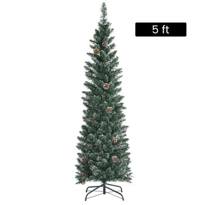 Snowy Artificial Pencil Christmas Tree with Pine Cones-5 ft