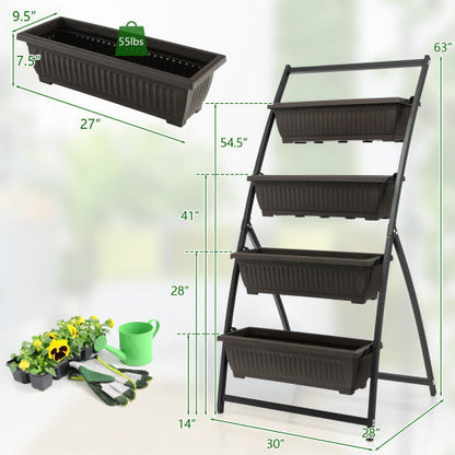 4-Tier Vertical Raised Garden Bed with 4 Containers and Drainage Holes-M