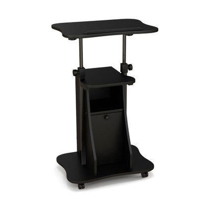 Adjustable Mobile Standing Desk Cart with Tilt Desktop and Cabinet-Black