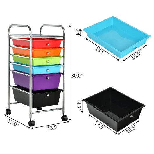 6 Drawers Rolling Storage Cart Organizer-Multicolor