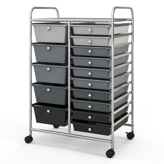 15-Drawer Utility Rolling Organizer Cart Multi-Use Storage-Black & Gray