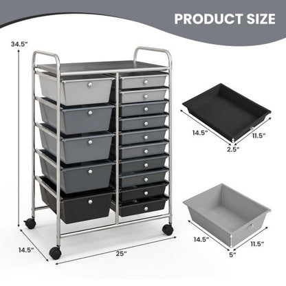 15-Drawer Utility Rolling Organizer Cart Multi-Use Storage-Black & Gray