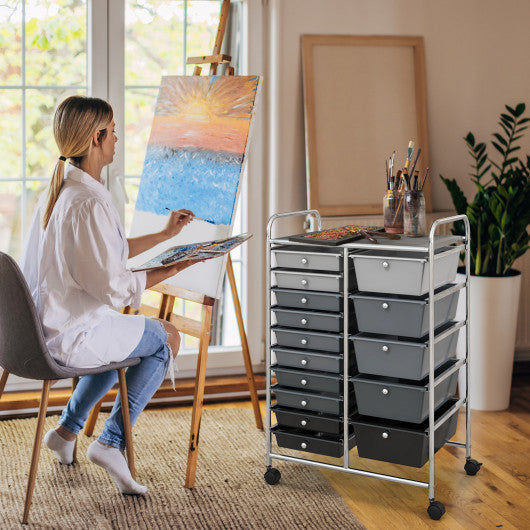 15-Drawer Utility Rolling Organizer Cart Multi-Use Storage-Black & Gray