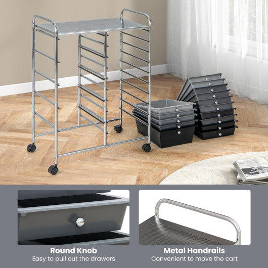 15-Drawer Utility Rolling Organizer Cart Multi-Use Storage-Black & Gray