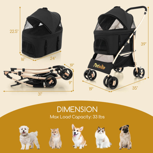 3-In-1 Pet Stroller with Removable Car Seat Carrier-Black