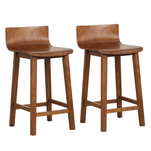 Wood Bar Stools Set of 2 with Solid Back and Seat