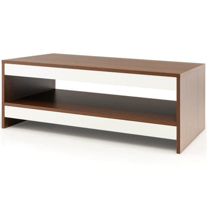 37 Inch 2-Tier Rectangle Wooden Coffee Table with Storage Shelf-Wulnat