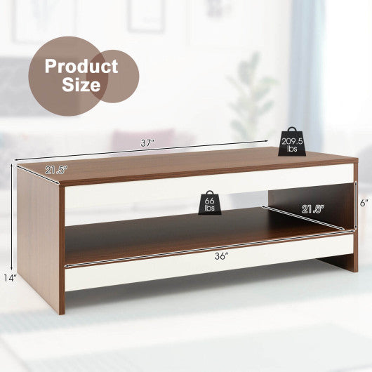 37 Inch 2-Tier Rectangle Wooden Coffee Table with Storage Shelf-Wulnat