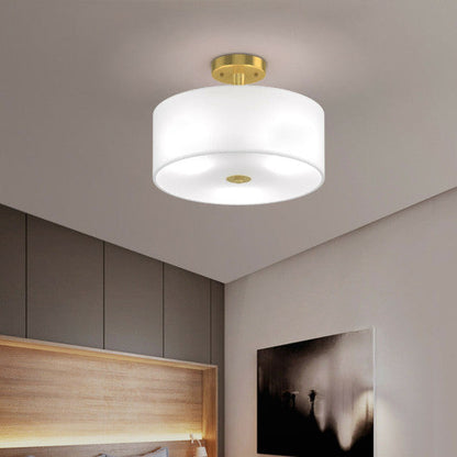 3-Light Semi Flush Mount Ceiling Light Fixture Glass Drum Pendant Lamp