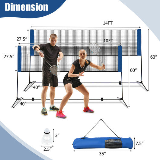 10/14 Feet Adjustable Badminton Net Stand with Portable Carry Bag-14 ft