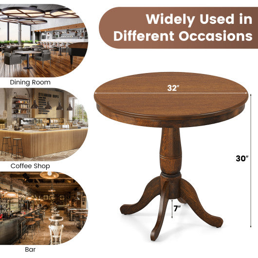 32 Inch Wooden Round Pub Pedestal Side Table