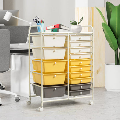 15-Drawer Storage Rolling Organizer Cart-Yellow