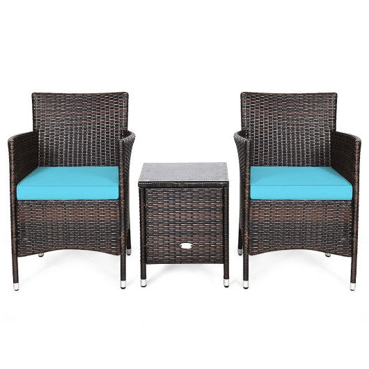 3 Pcs Outdoor Rattan Wicker Furniture Set-Blue