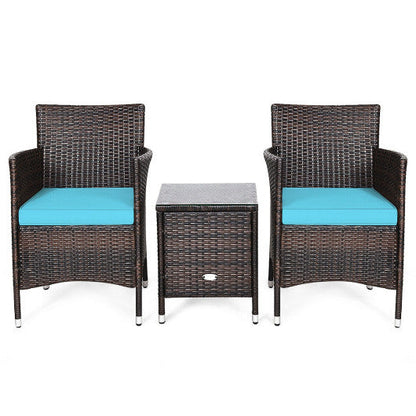 3 Pcs Outdoor Rattan Wicker Furniture Set-Blue