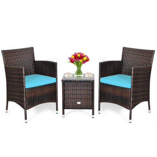 3 Pcs Outdoor Rattan Wicker Furniture Set-Blue