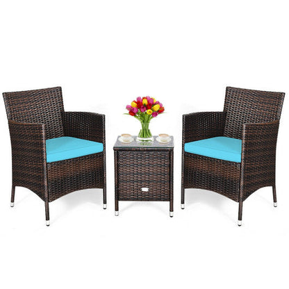 3 Pcs Outdoor Rattan Wicker Furniture Set-Blue