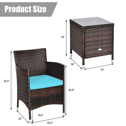 3 Pcs Outdoor Rattan Wicker Furniture Set-Blue