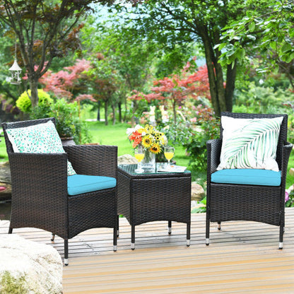 3 Pcs Outdoor Rattan Wicker Furniture Set-Blue