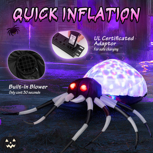 3.5 Feet Wall Halloween Inflatable Spider with Multi-Color Lights and Built-In Blower