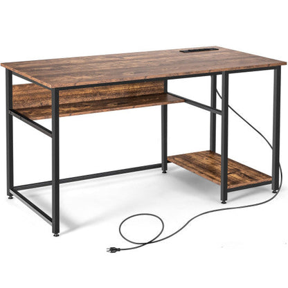 55 Inch Computer Desk with Power Outlets and USB Ports for Home and Office-Rustic Brown