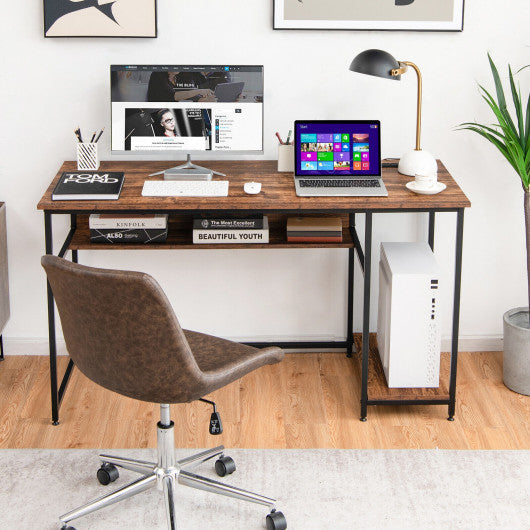 55 Inch Computer Desk with Power Outlets and USB Ports for Home and Office-Rustic Brown