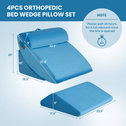 4 Pieces Orthopedic Bed Wedge Pillow Set for Pain Relief-Blue