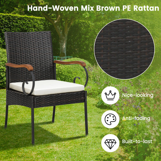 7 Pieces Patio Rattan Dining Set with 2 Inches Umbrella Hole-Curved Handrail