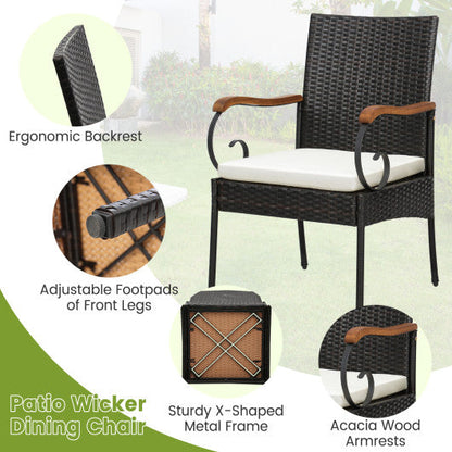 7 Pieces Patio Rattan Dining Set with 2 Inches Umbrella Hole-Curved Handrail